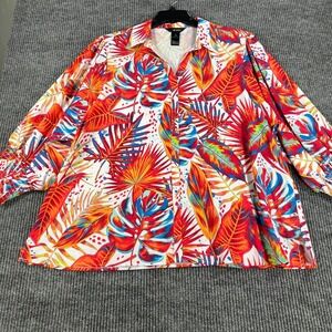 Ali Miles Shirt Top Blouse Womens 1X Red Floral Long Sleeve Casual Comfort New